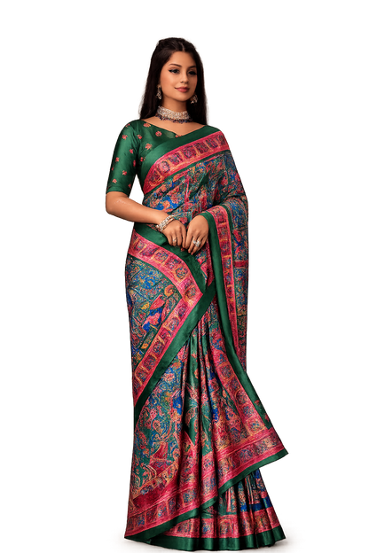 Royal Ajrakh Print Crepe Saree with Traditional Ethnic Border