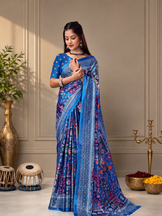Exquisite Royal Ajrakh Print Crepe Saree for Effortless Elegance - Saree Fusion